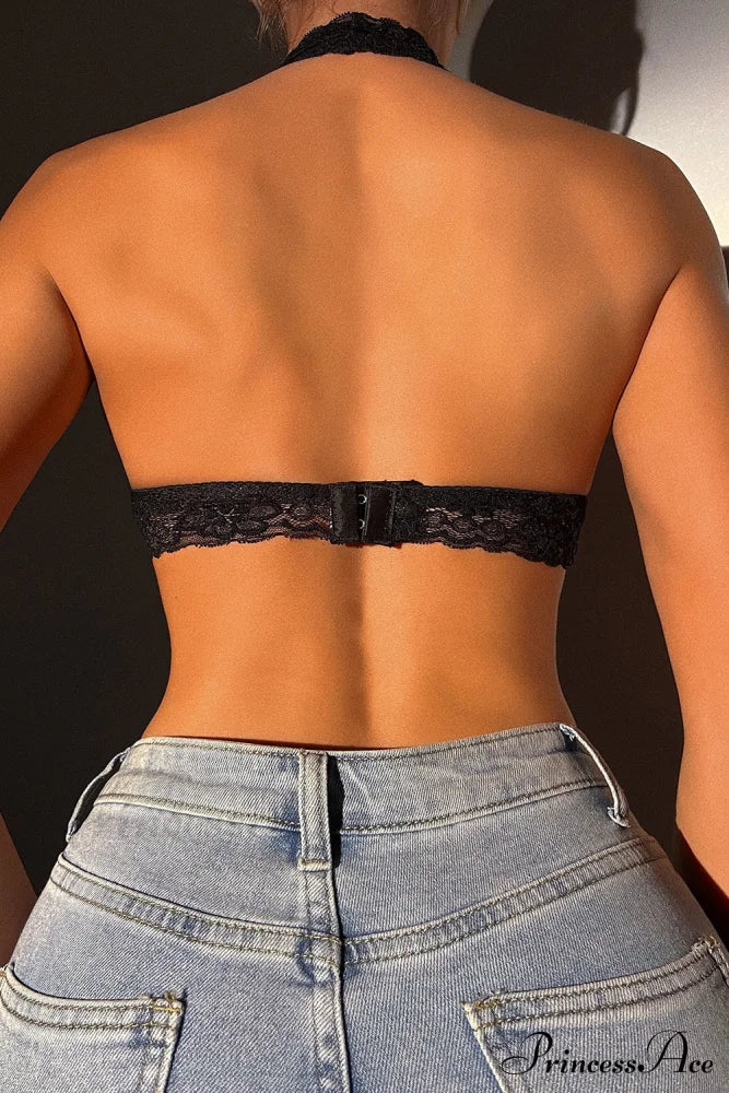 Crochet Bralette Halter Neck in Lace Black image 2