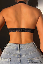 Crochet Bralette Halter Neck in Lace Black image 2