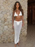 Crochet Floral Bikini Set with Skirt Three Piece Swimsuit image 1