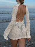 Crochet Hollow Backless Long Modern Sleeve Cover Up Maxi Dress image 5