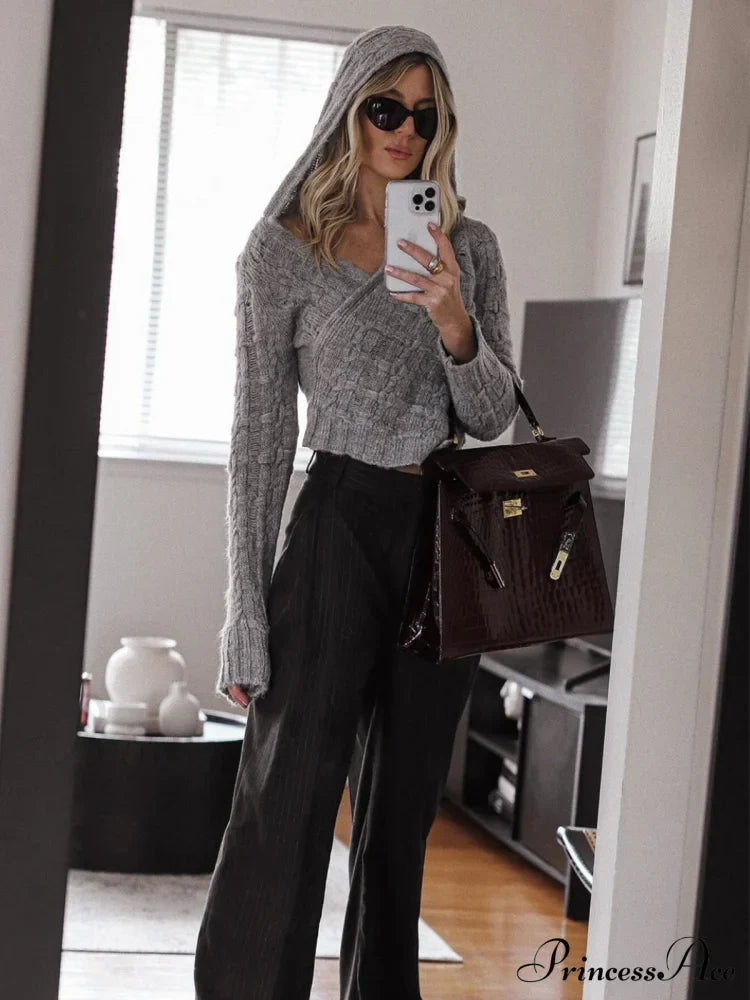 Crochet Hooded Graceful Long Sleeve Top image 3