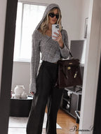 Crochet Hooded Graceful Long Sleeve Top image 3