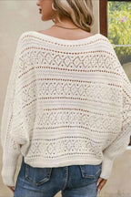 Crochet Openwork Batwing Off-the-Shoulder Pullover Blouse image 3