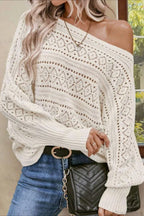 Crochet Openwork Batwing Off-the-Shoulder Pullover Blouse image 4