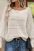 Crochet Openwork Batwing Off-the-Shoulder Pullover Blouse image 2