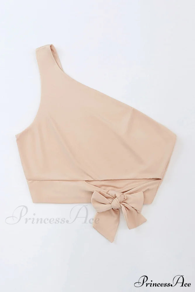 Crop Khaki One Tie Shoulder Side Top image 4