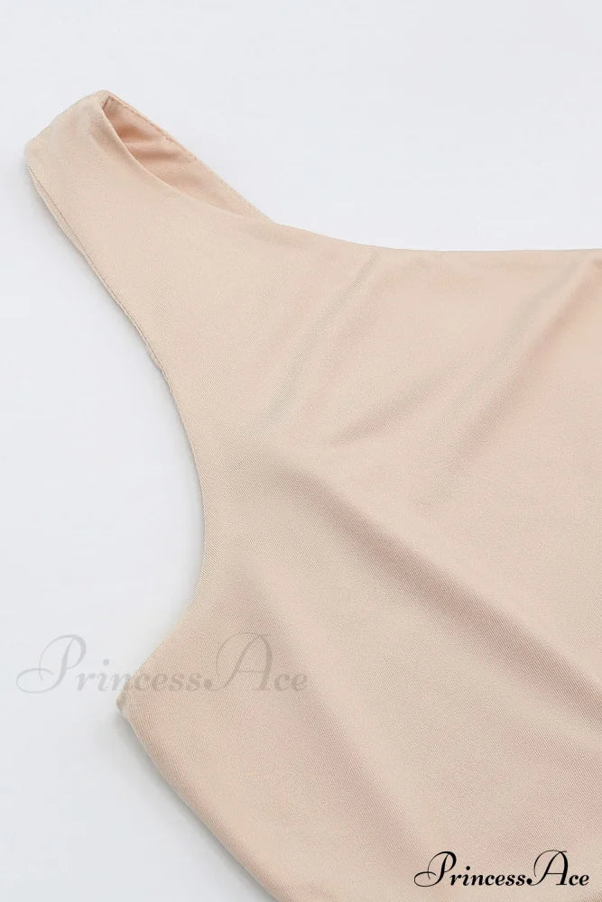 Crop Khaki One Tie Shoulder Side Top image 14