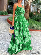 Crop Ruffles Flowered Skirt Two-Piece Tank Design Set image 7