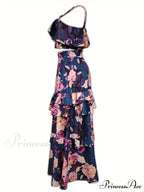 Crop Ruffles Flowered Skirt Two-Piece Tank Design Set image 4