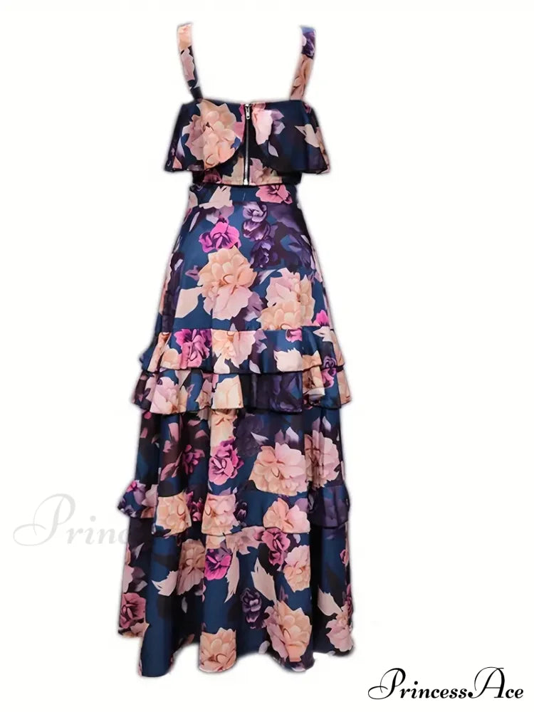 Crop Ruffles Flowered Skirt Two-Piece Tank Design Set image 5