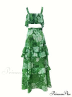 Crop Ruffles Flowered Skirt Two-Piece Tank Design Set image 6