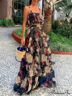 Crop Ruffles Flowered Skirt Two-Piece Tank Design Set image 1