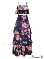 Crop Ruffles Flowered Skirt Two-Piece Tank Design Set image 3