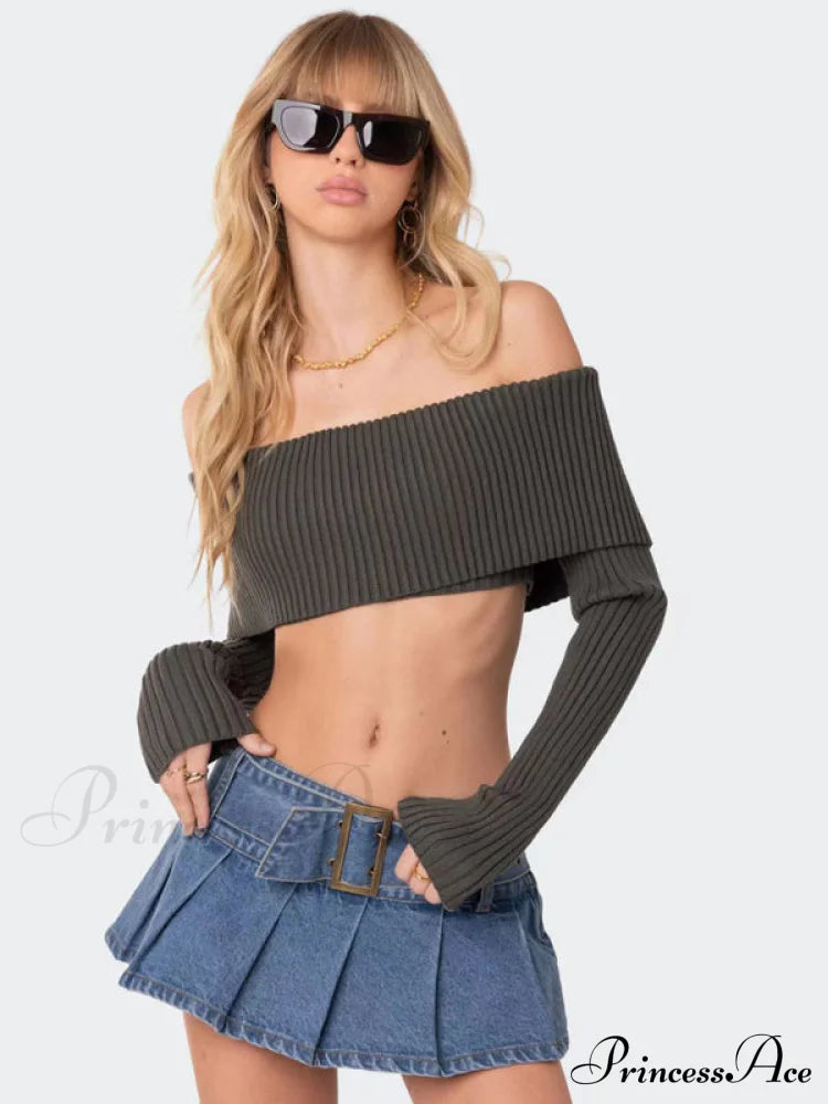 Crop Sweater and Long-Sleeved Comfortable Sexy Chest-Wrapped Top Woolen Sweater image 3