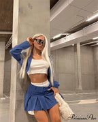 Cropped Blazer And Charming Pleated Mini Skirt Set image 27