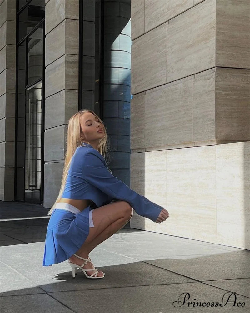 Cropped Blazer And Charming Pleated Mini Skirt Set image 37