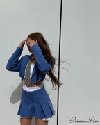Cropped Blazer And Charming Pleated Mini Skirt Set image 36