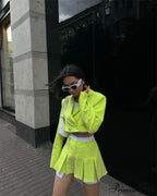 Cropped Blazer And Charming Pleated Mini Skirt Set image 42