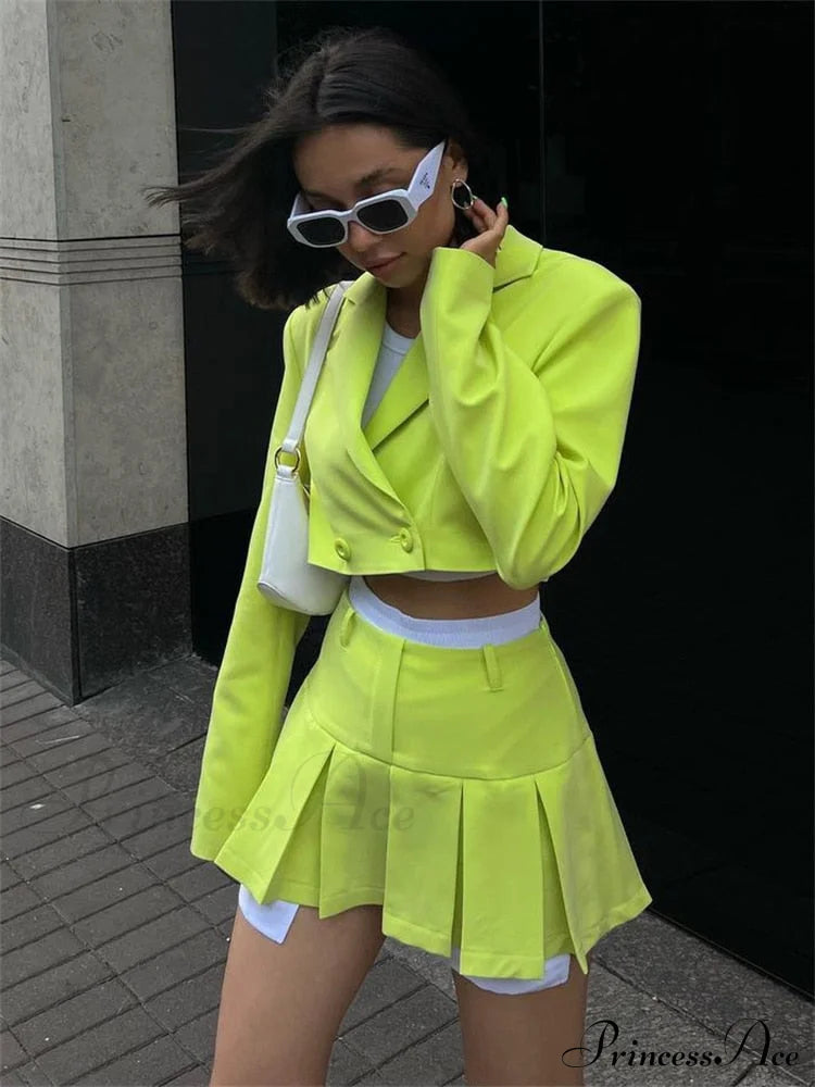 Cropped Blazer And Charming Pleated Mini Skirt Set image 3