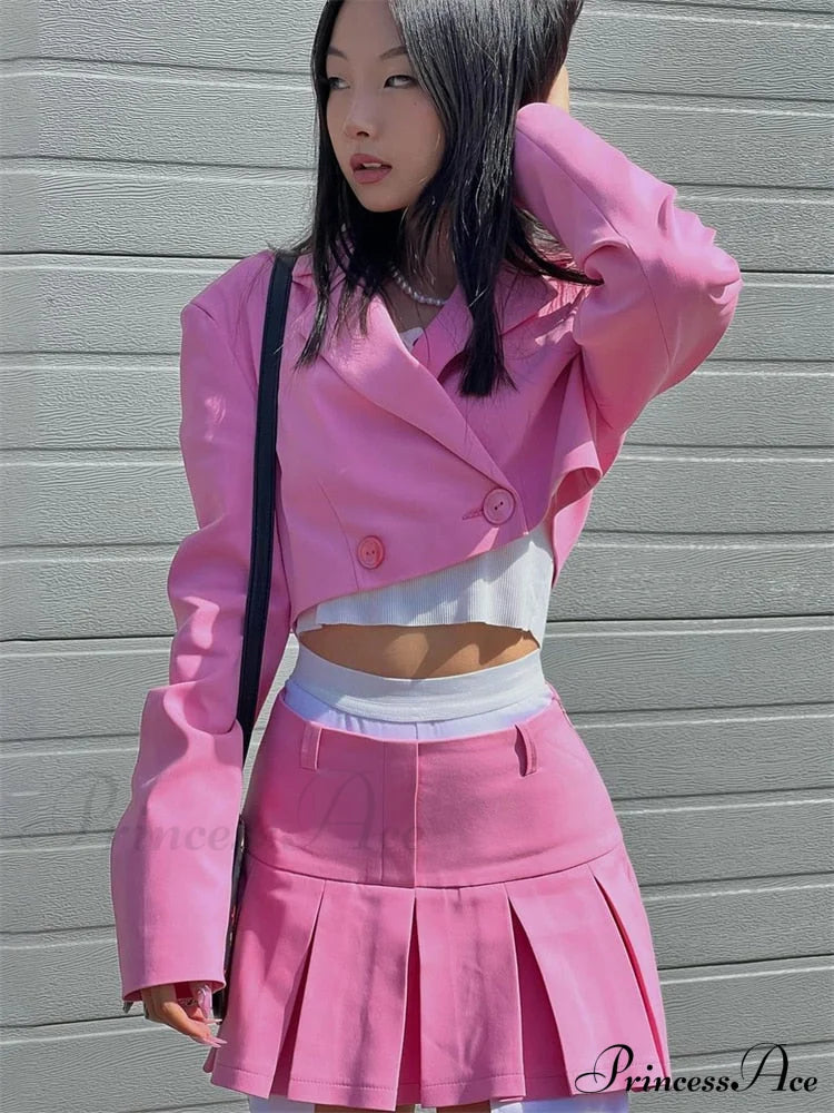 Cropped Blazer And Charming Pleated Mini Skirt Set image 4