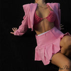 Cropped Blazer And Charming Pleated Mini Skirt Set image 48