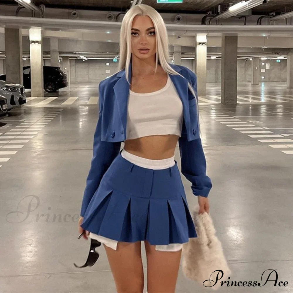 Cropped Blazer And Charming Pleated Mini Skirt Set image 21
