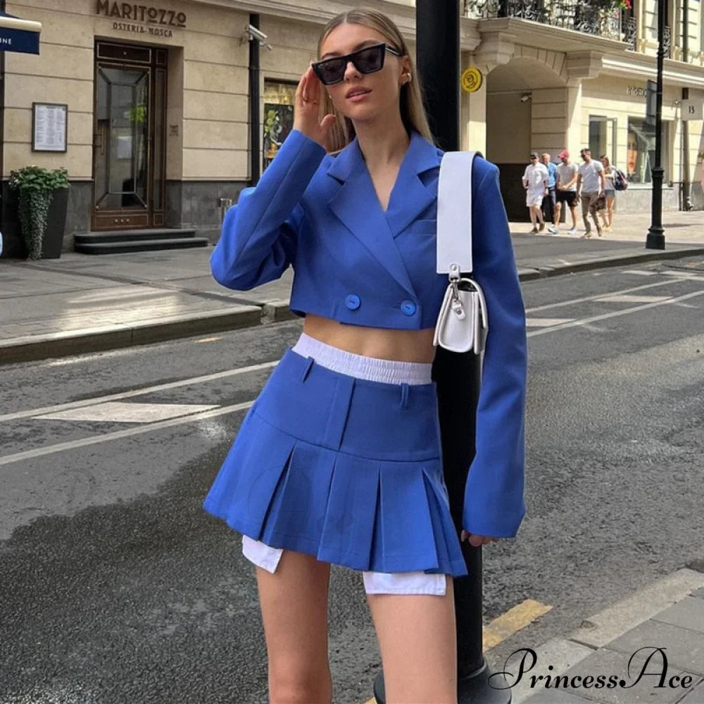 Cropped Blazer And Charming Pleated Mini Skirt Set image 20