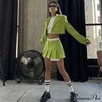 Cropped Blazer And Charming Pleated Mini Skirt Set image 50