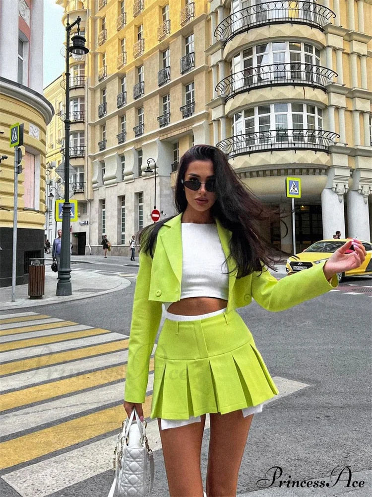Cropped Blazer And Charming Pleated Mini Skirt Set image 18
