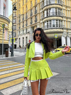 Cropped Blazer And Charming Pleated Mini Skirt Set image 18