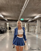 Cropped Blazer And Charming Pleated Mini Skirt Set image 25