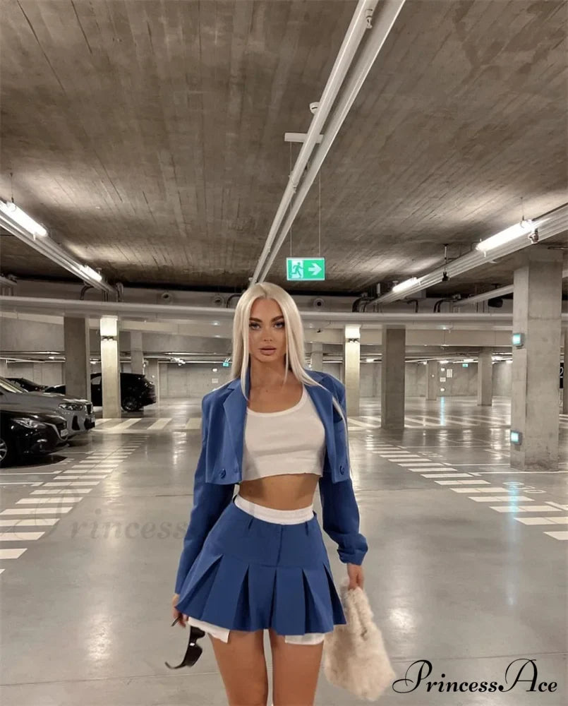 Cropped Blazer And Charming Pleated Mini Skirt Set image 25