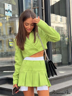 Cropped Blazer And Charming Pleated Mini Skirt Set image 17