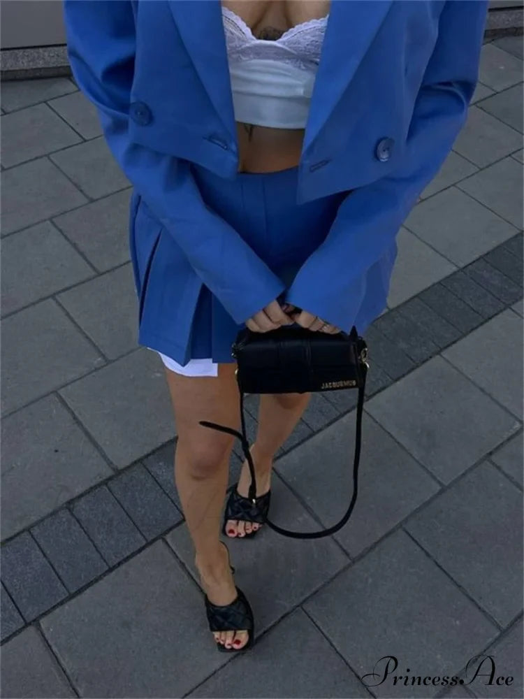 Cropped Blazer And Charming Pleated Mini Skirt Set image 38