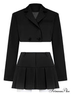Cropped Blazer And Charming Pleated Mini Skirt Set image 11