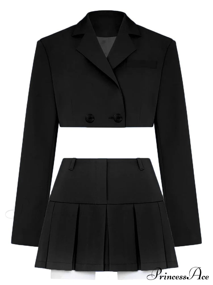 Cropped Blazer And Charming Pleated Mini Skirt Set image 11