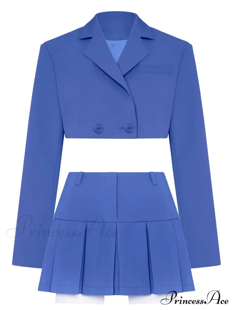 Cropped Blazer And Charming Pleated Mini Skirt Set image 16