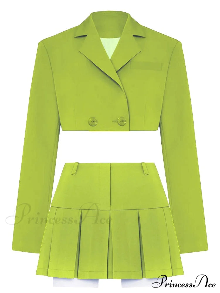 Cropped Blazer And Charming Pleated Mini Skirt Set image 13