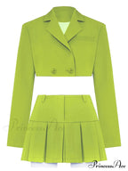 Cropped Blazer And Charming Pleated Mini Skirt Set image 13