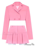 Cropped Blazer And Charming Pleated Mini Skirt Set image 7