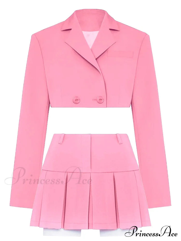 Cropped Blazer And Charming Pleated Mini Skirt Set image 7