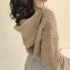 Cropped Hooded Hollow Out Knit Cardigan image 5