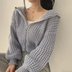 Cropped Hooded Hollow Out Knit Cardigan image 6