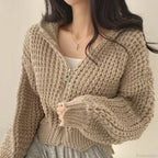 Cropped Hooded Hollow Out Knit Cardigan image 4