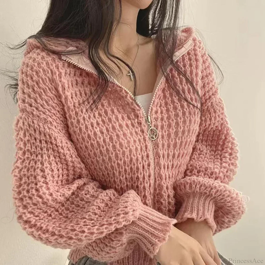 Cropped Hooded Hollow Out Knit Cardigan image 3