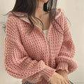 Cropped Hooded Hollow Out Knit Cardigan image 3