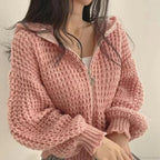 Cropped Hooded Hollow Out Knit Cardigan image 3