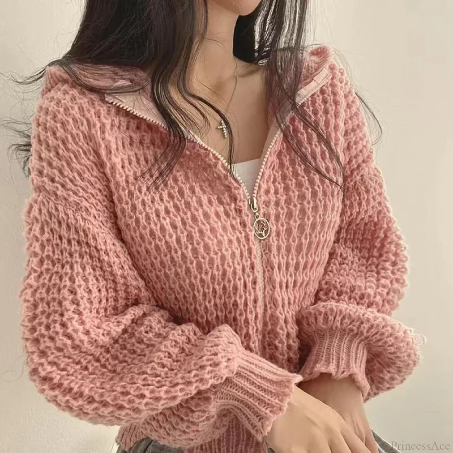 Cropped Hooded Hollow Out Knit Cardigan image 3