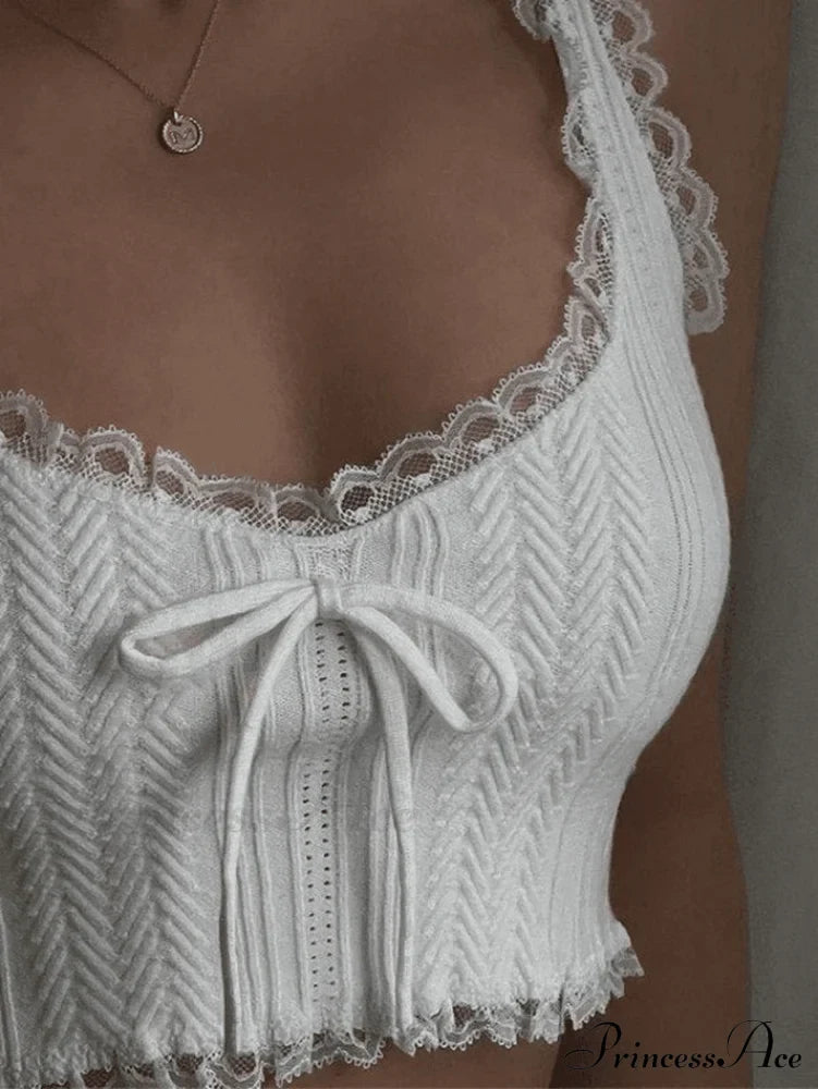 Cropped Lace Trim Trendy Rib Cami Top image 4