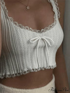Cropped Lace Trim Trendy Rib Cami Top image 3